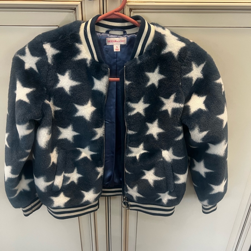 Design History girls faux fur star jacket size small